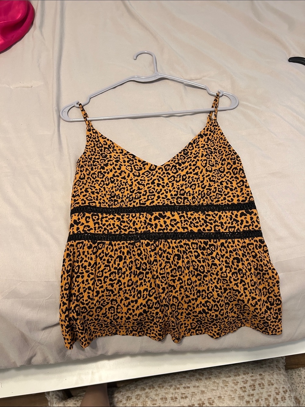 Women's Leopard Print V-Neck Camisole Tank Top - Orange/Black